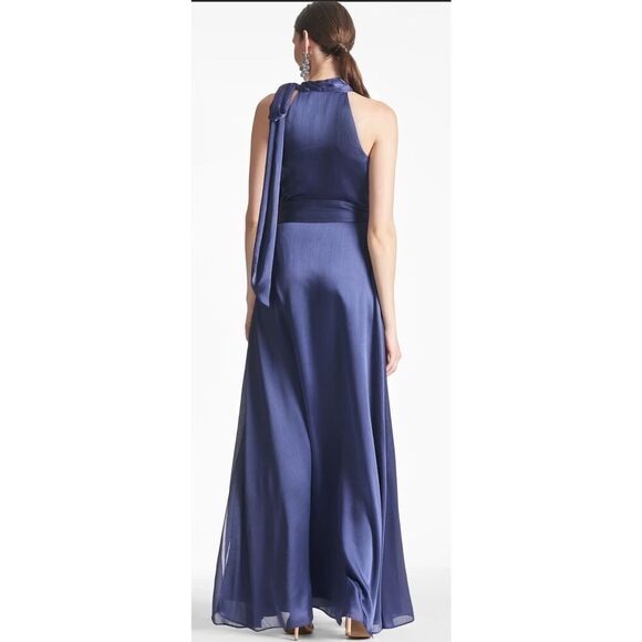 Sachin & Babi KAYLA GOWN Tie Neck Maxi Crinkle Dress in DEEP COBALT NWOT Size 0 - Picture 4 of 7